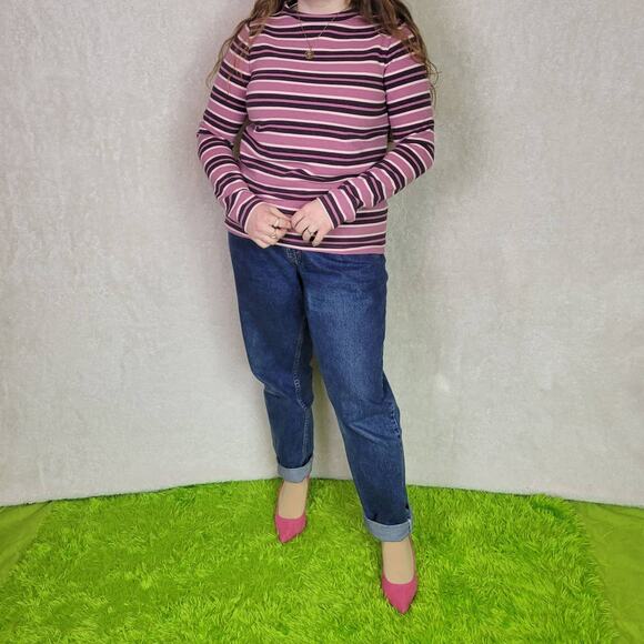 Land's End Purple and Pink Striped Long Sleeve Shirt, XS - Picture 2 of 5